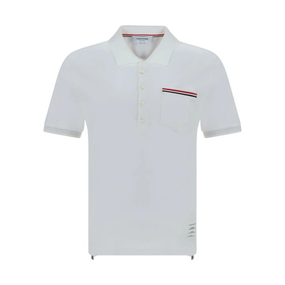 Thom Browne Men's White Classic Cotton Polo Shirt With Patch Pocket