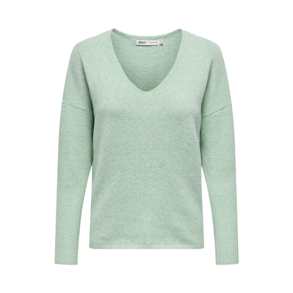 Only L S V-Neck Pullover in Lichen W. Melange Green Dames