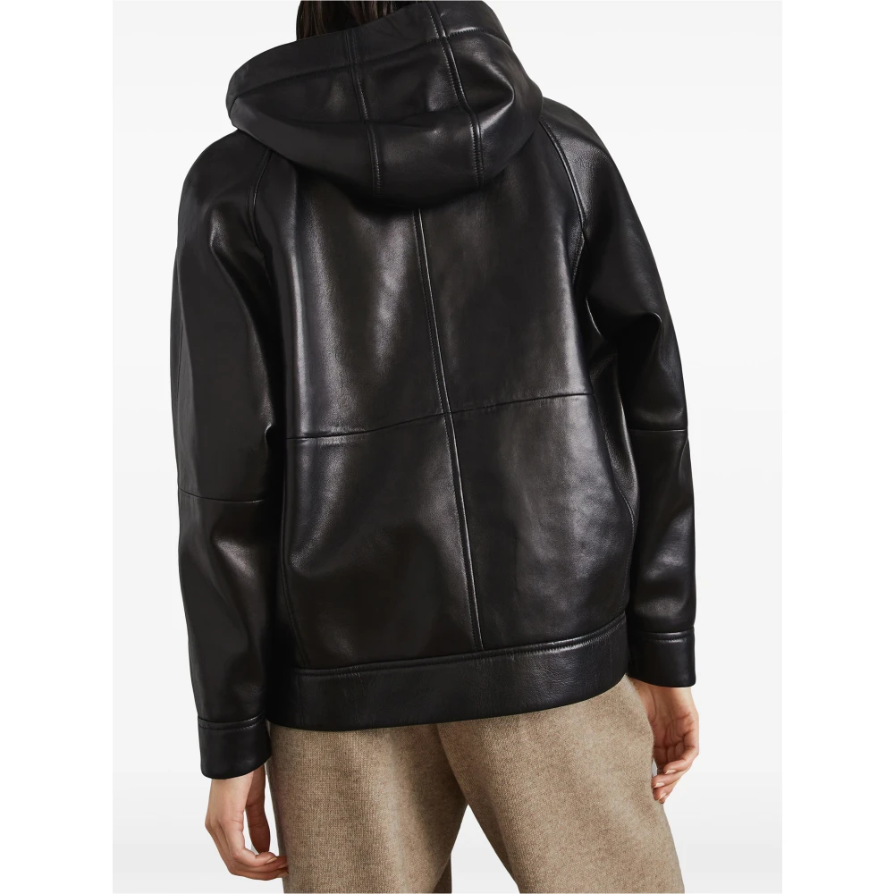 BRUNELLO CUCINELLI Zwarte leren capuchonjas Black Dames