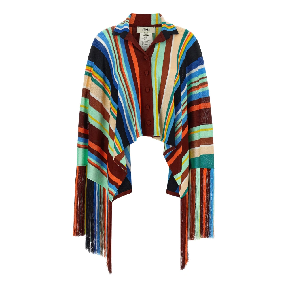 Fendi - Poncho De Hilo De Viscosa A Rayas - Jackets - Mujer - Multicolor - S