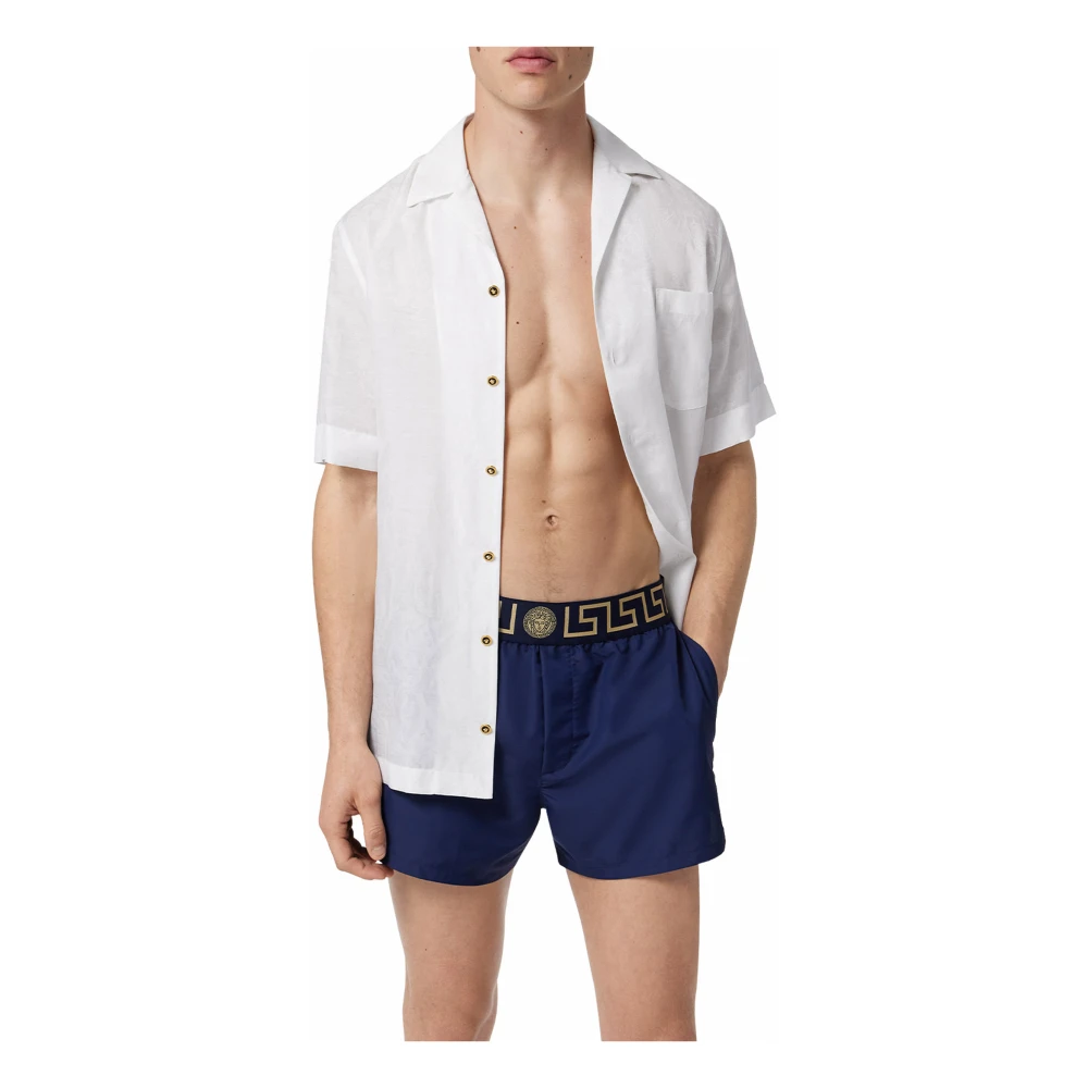 Versace Blauwe zee kleding met gouden jacquard Blue Heren