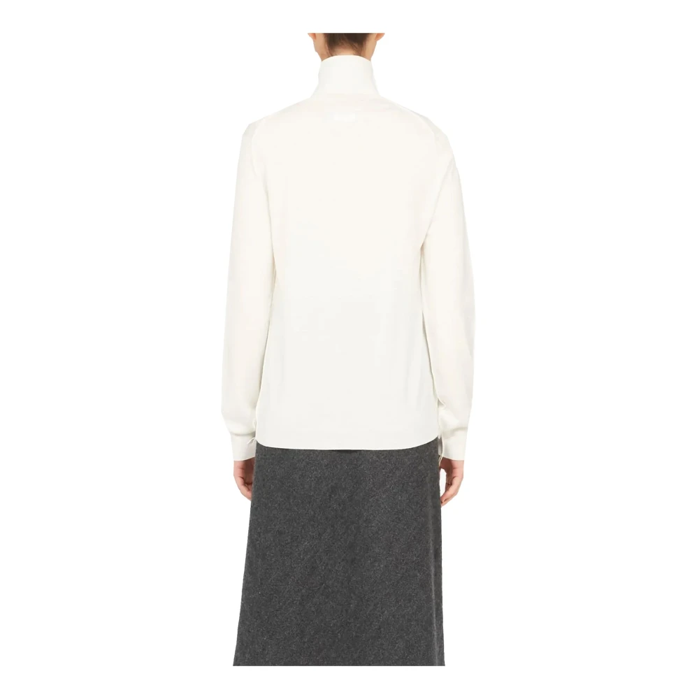 Maison Margiela Wollen Rolhals Trui met Decoratieve Stiksels Beige Dames