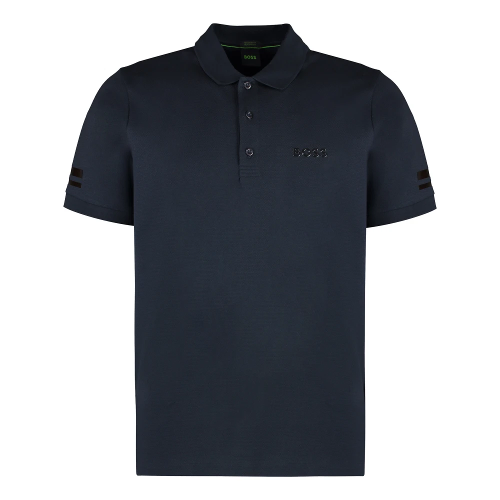 Hugo Boss Gebreide Rand Katoenen Poloshirt Blue Heren