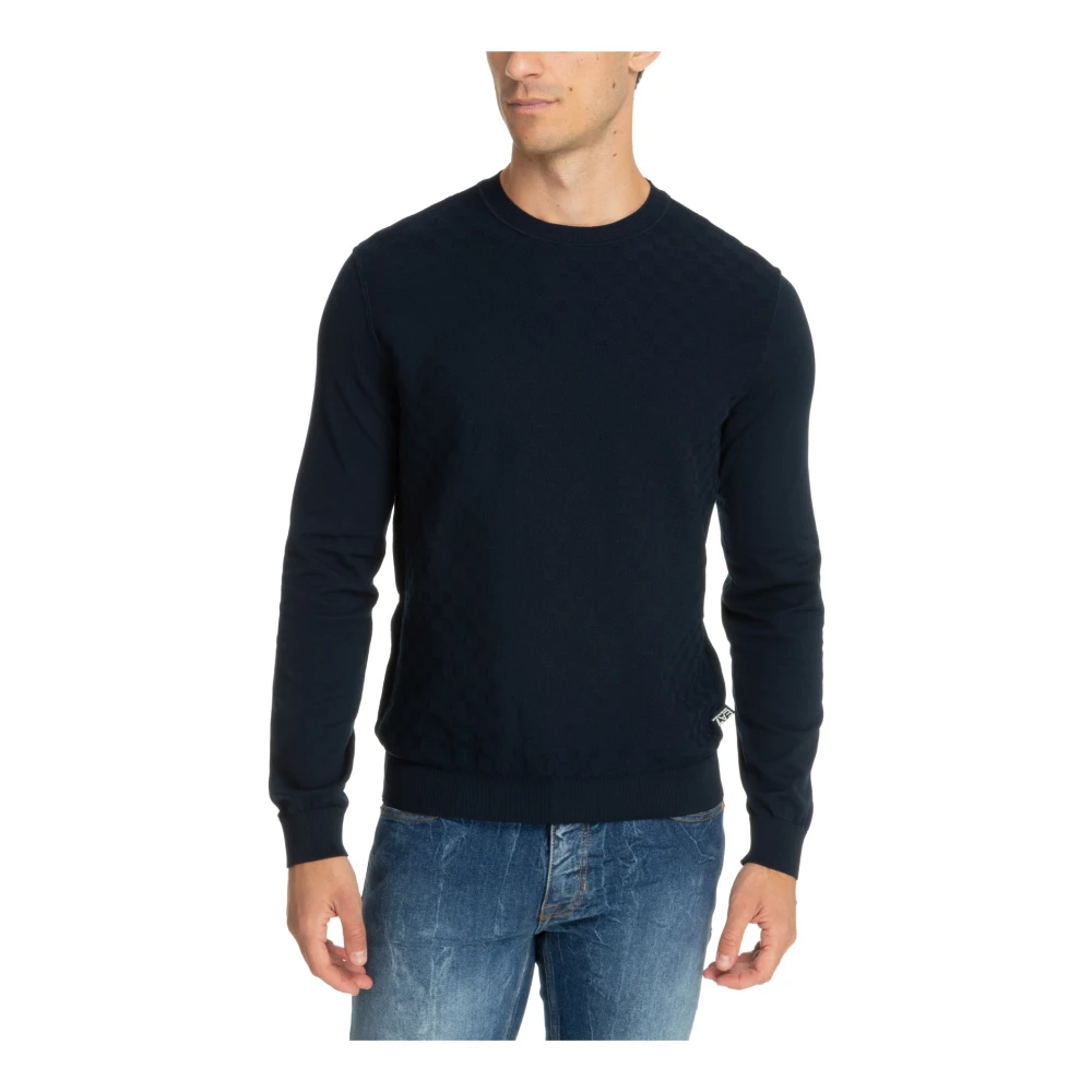 Emporio Armani EA7 Geruite Logo Sweater Blue Heren