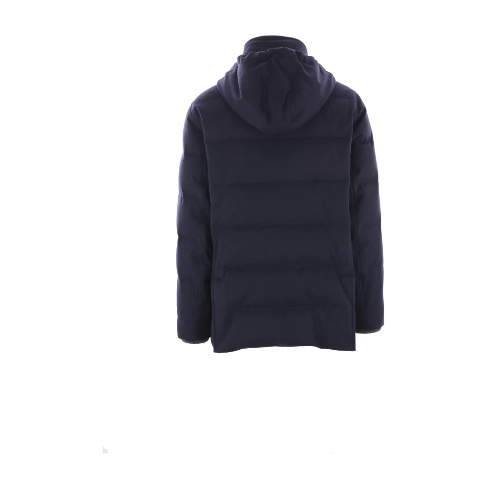 BRUNELLO CUCINELLI Blauwe wollen jas met afneembare capuchon Blue Heren