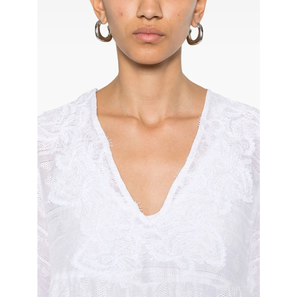 Ermanno Scervino Witte Jurk met Wijd Uitlopende Zoom en Elastische Manchetten White Dames
