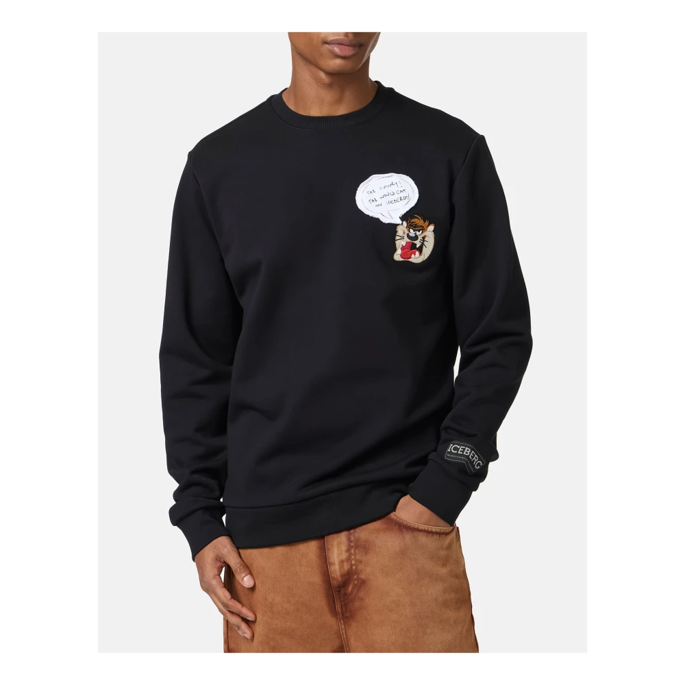 Iceberg Klassieke regular fit zwarte crewneck sweatshirt met Looney Tunes detail Black Heren