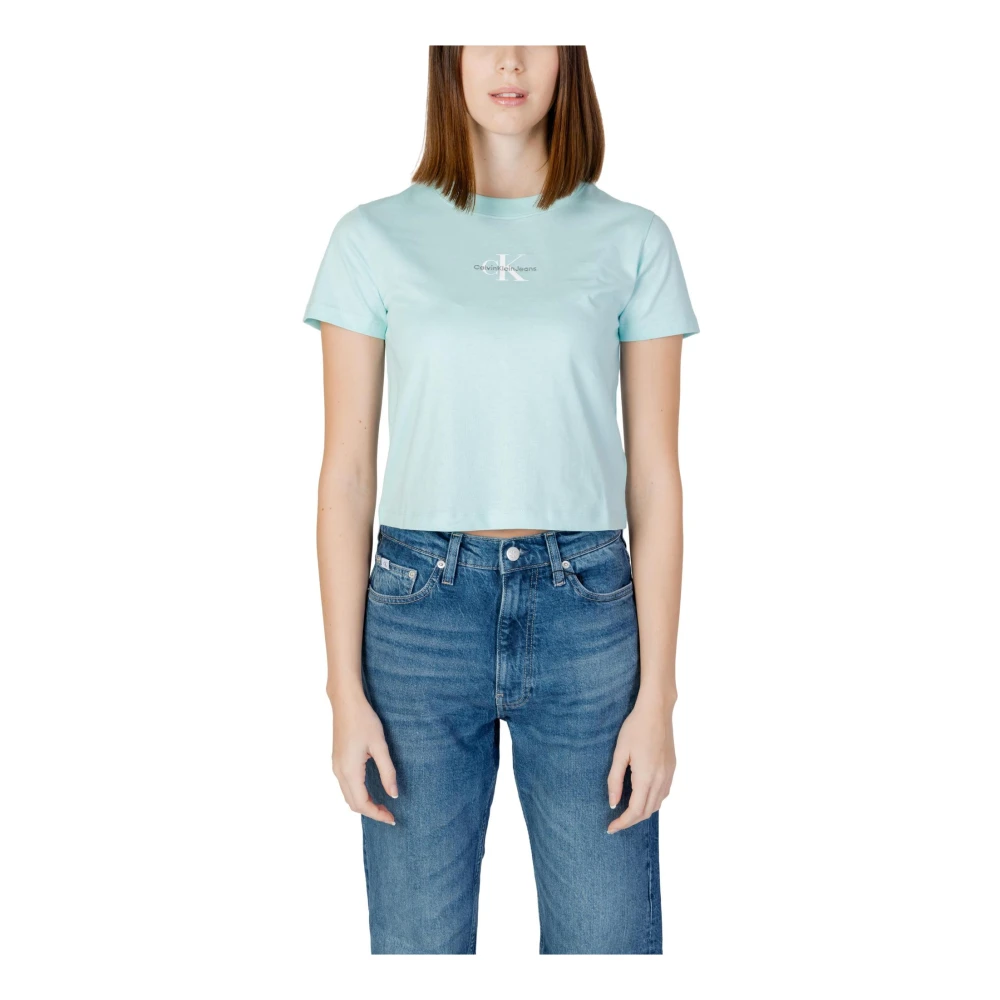 Calvin Klein Jeans Aqua groen dames T-shirt met logo print Blue Dames