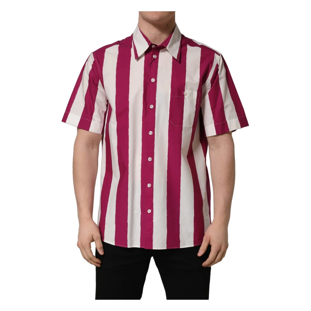 Dolce & Gabbana White Maroon Striped Men Short Sleeves Shirt - IT39 | S - Image 2
