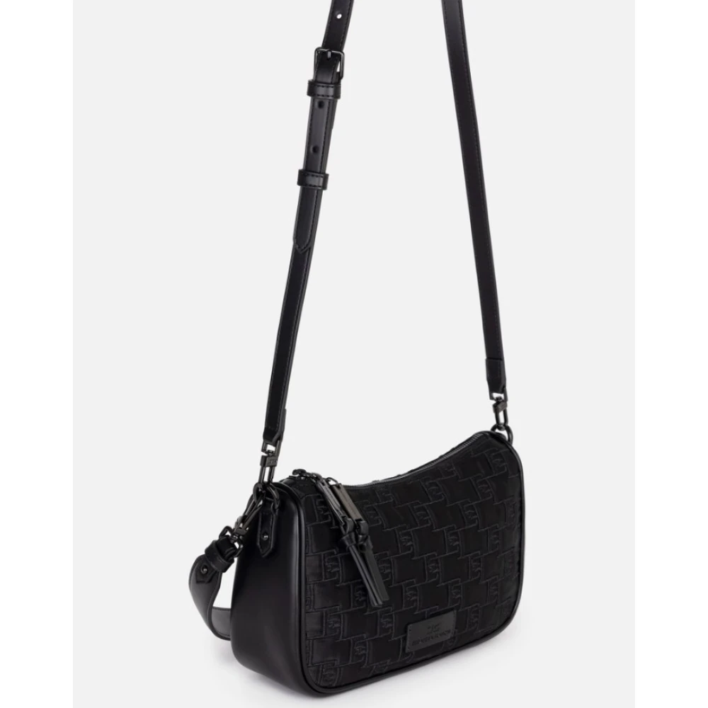 Elisabetta Franchi Schoudertas met reliëf en dubbele rits Black Dames