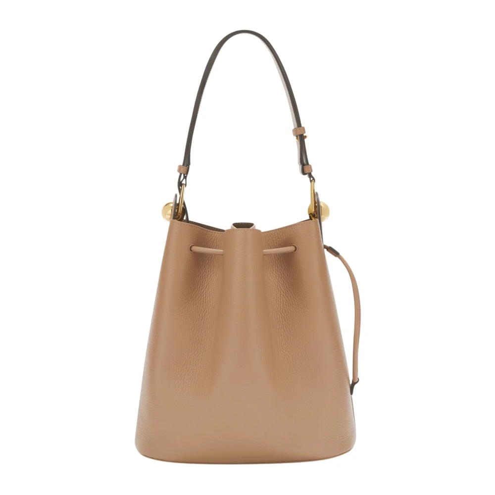 Furla Woestijn leren emmer tas met trekkoordsluiting Beige Dames