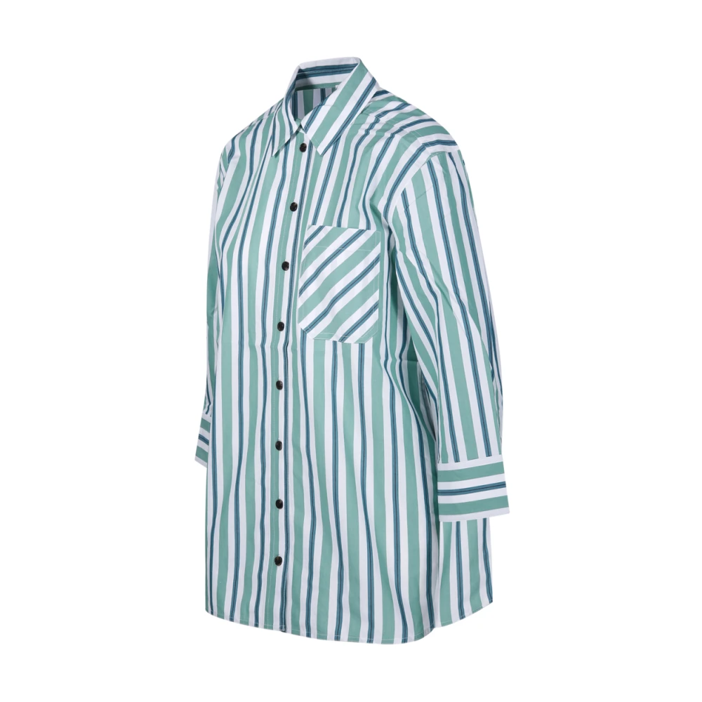 Ganni Mint Gestreept Katoenen Overhemd Green Dames