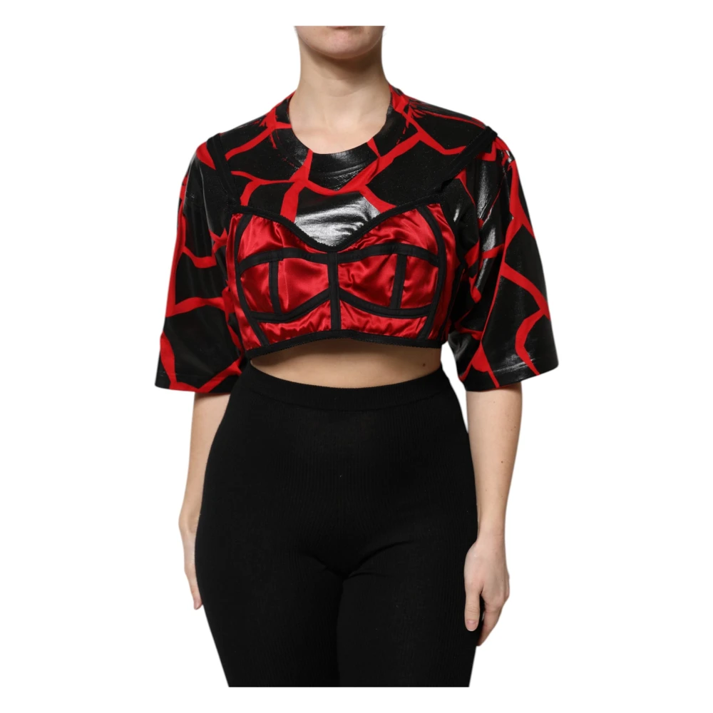 Dolce & Gabbana Women's Red/Black Cotton Bustier Cropped Top