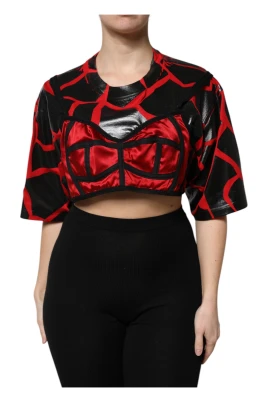 Röd Svart Bomull Bustier Cropped Top