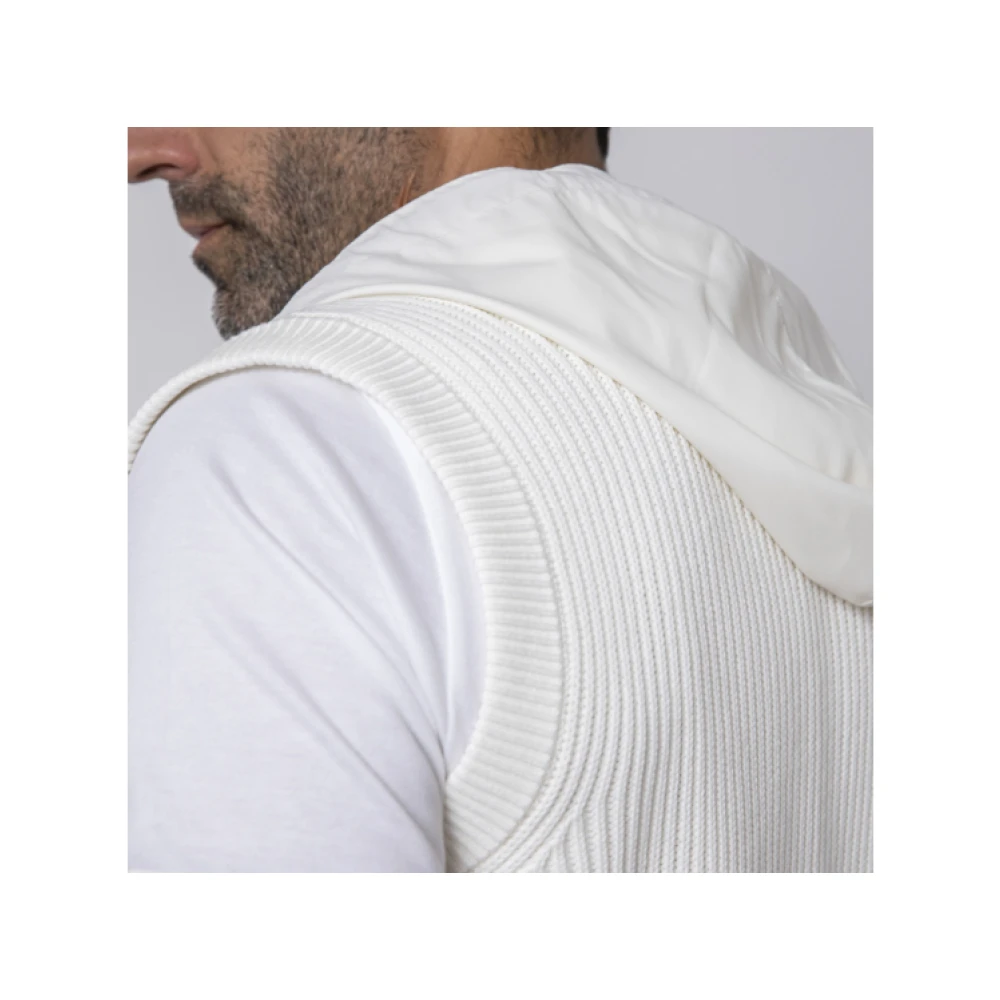 Eleventy Gebreid vest met capuchon en rits White Heren