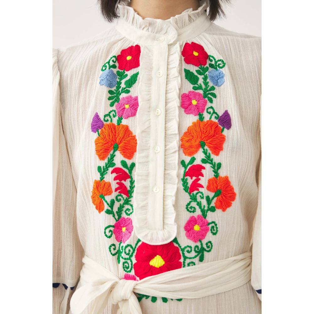 Antik batik Handgeborduurde maxi-jurk Clotilda White Dames