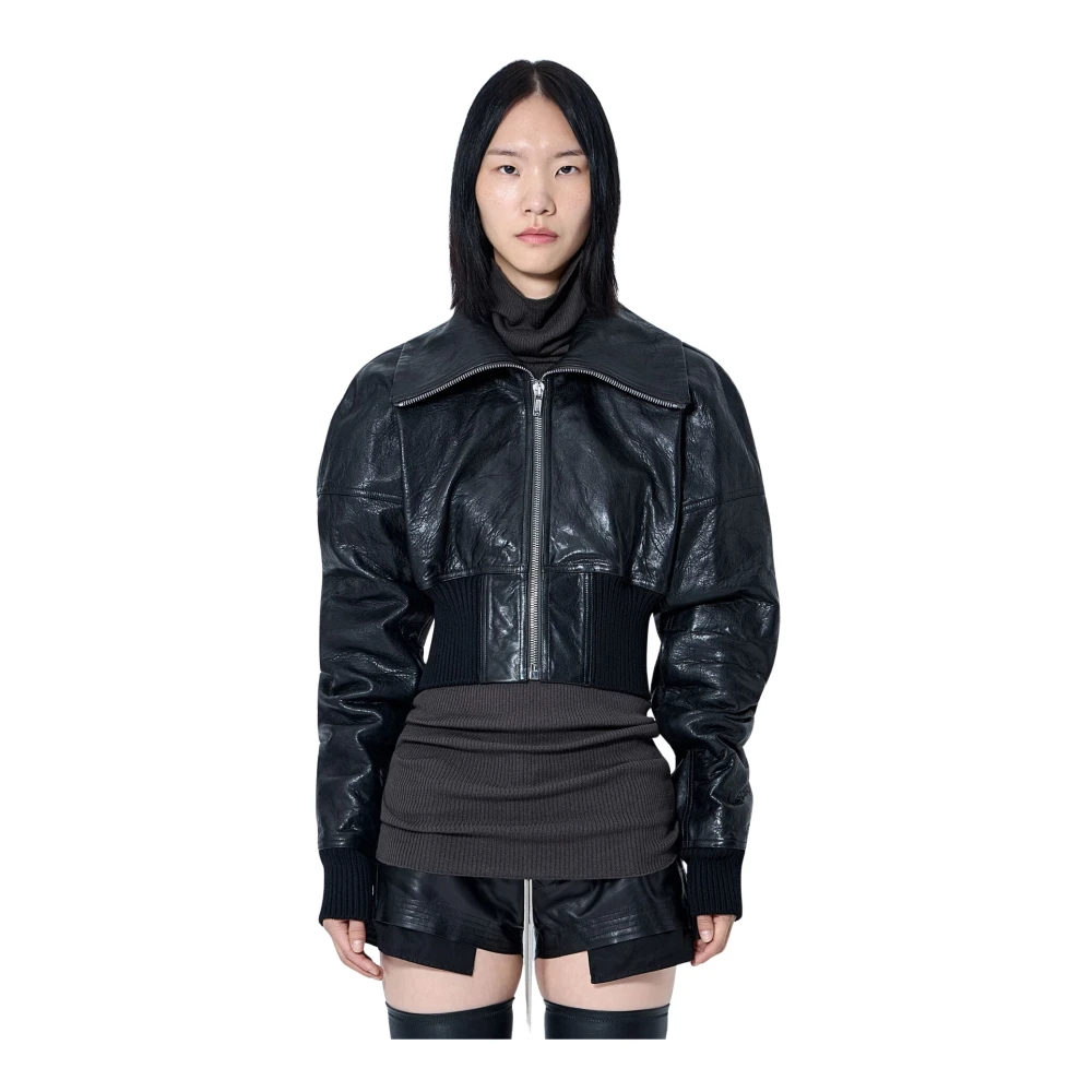 Rick Owens Black Leather Jackets, Female, S, Dracuflight Textured-Leather Jacket