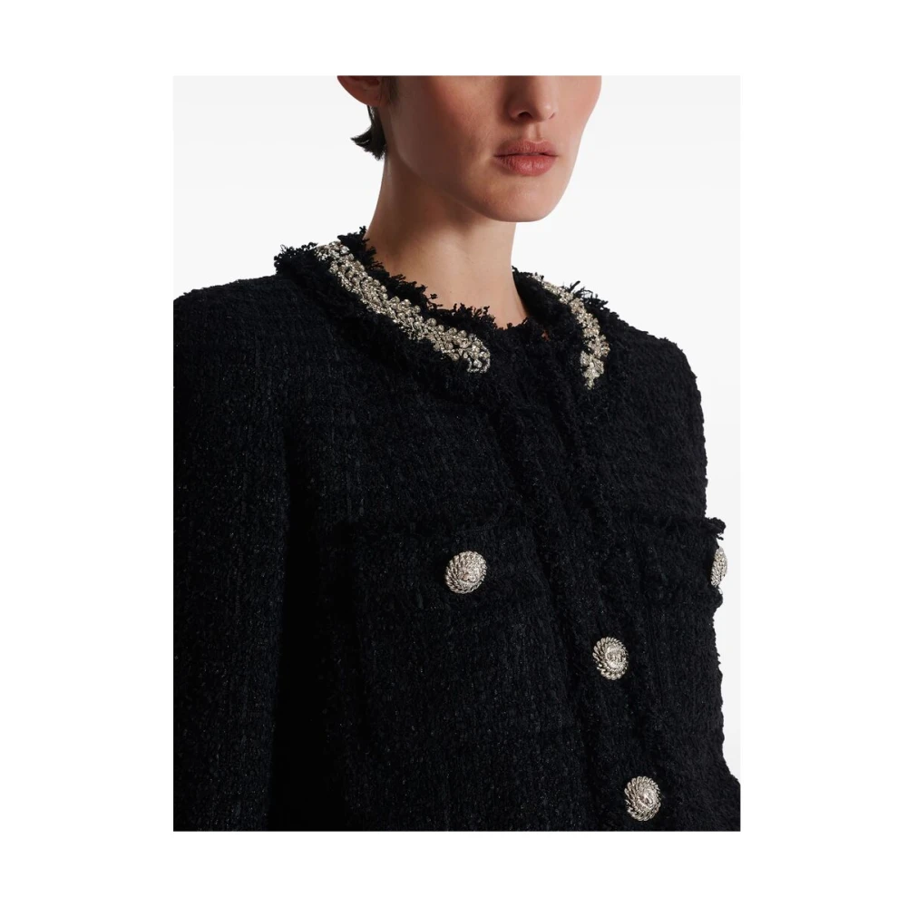 Balmain Geborduurde Tweed Jas Black Dames