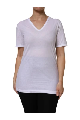 Vit Bomull Logo V-ringad T-shirt