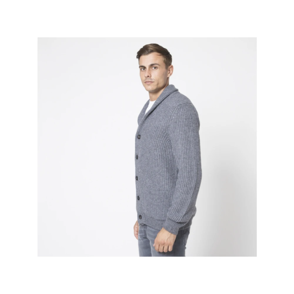 Gran Sasso Grijze Geribbelde Shawl Kraag Cardigan Gray Heren
