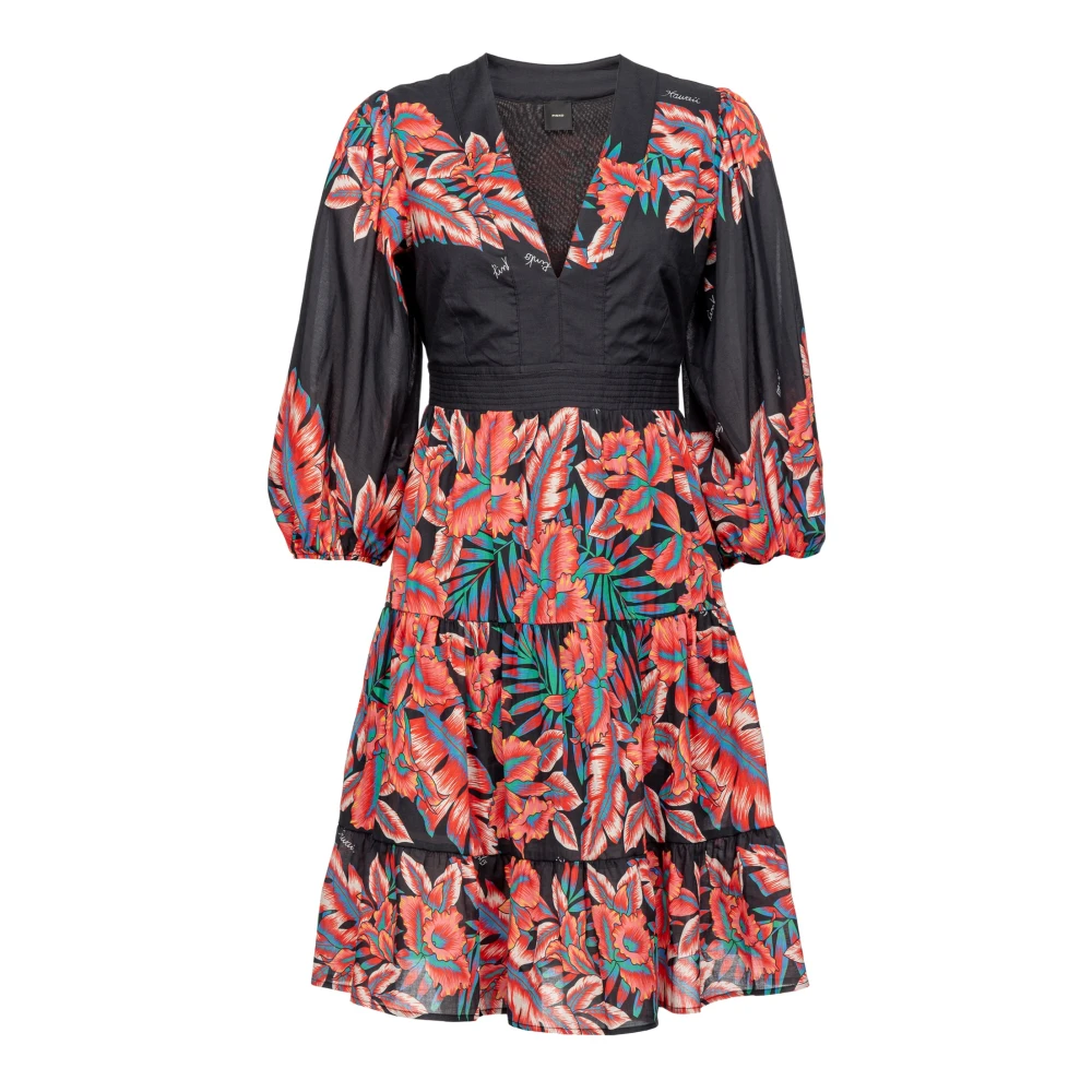 Pinko Vrouw Multicolor Kleedjes Dames, Veelkleurig, S, Katoen, Tropical Print Katoenen Jurk
