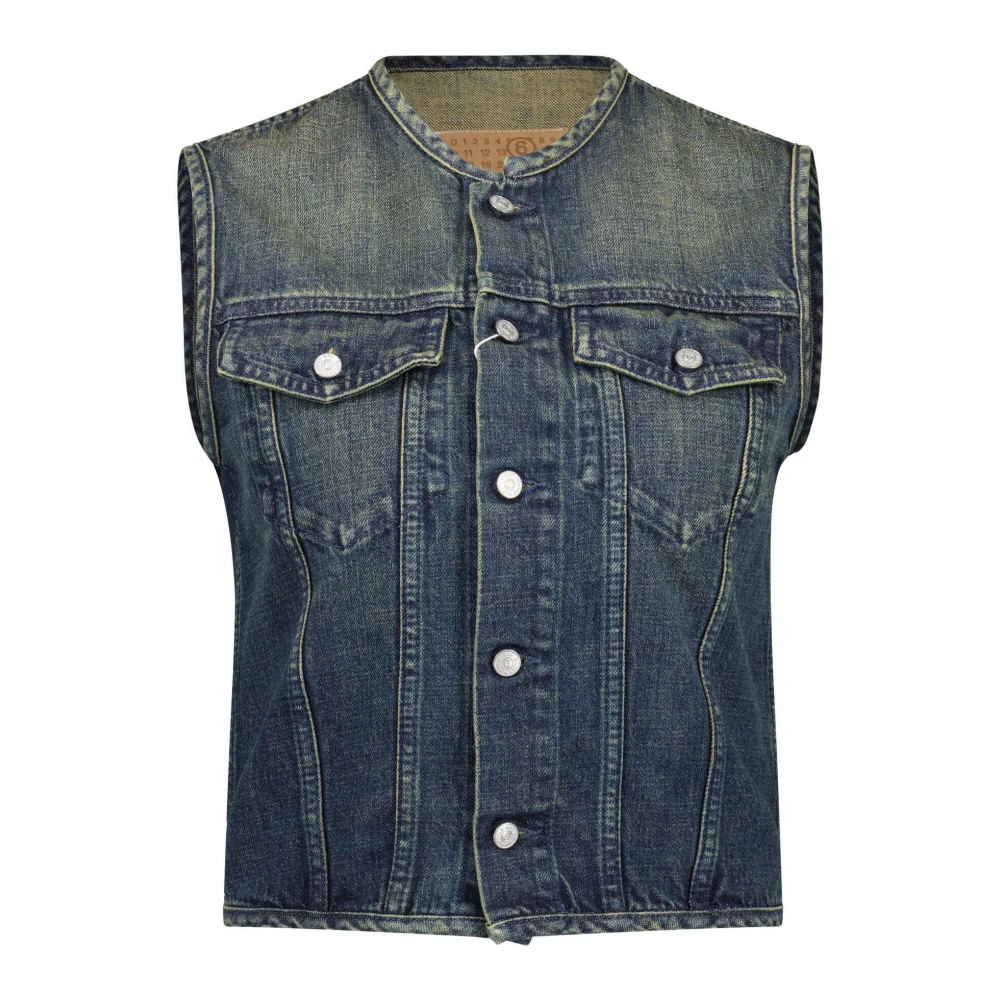 Maison Margiela Korte Denim Jas met Knopen Blue Dames