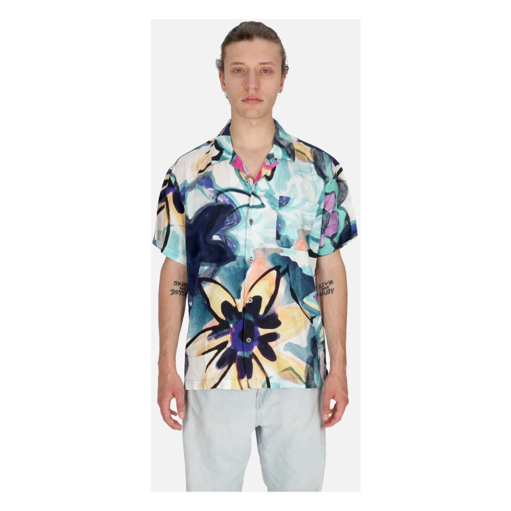 Obey Korte Mouw Camp Kraag Geweven Overhemd Multicolor Heren