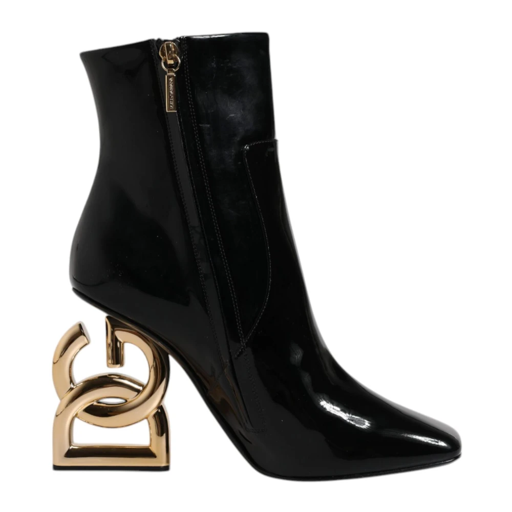 Dolce & Gabbana Women's Black Leather Mid Calf Boots With Zipper