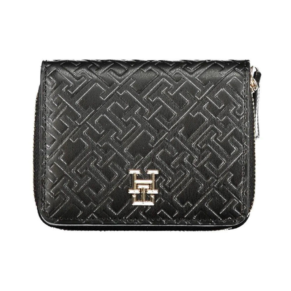 Tommy Hilfiger Zwarte Portemonnee met Rits en Logo Black Dames