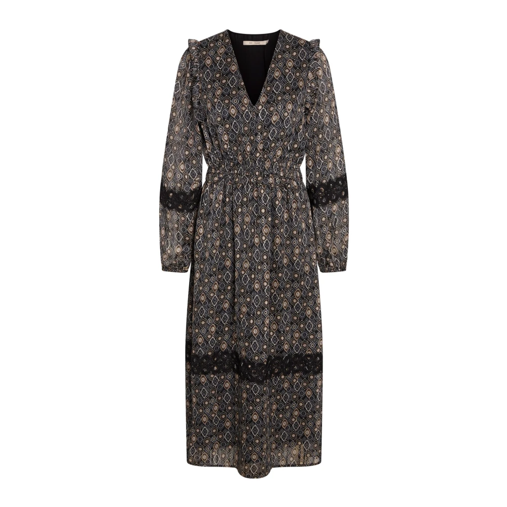 RUE de Femme Zwarte Lange Jurk met Gerimpelde Mouwen Black Dames