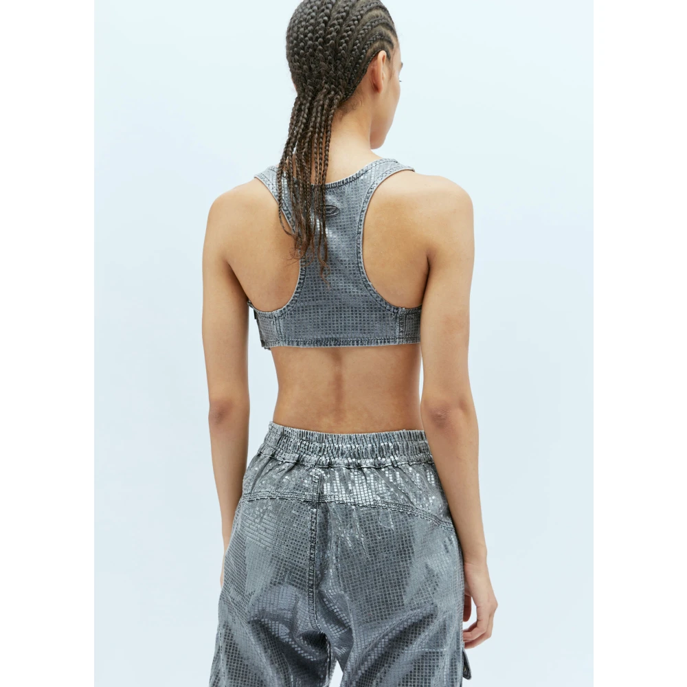 Diesel Paillet Denim Crop Top Gray Dames