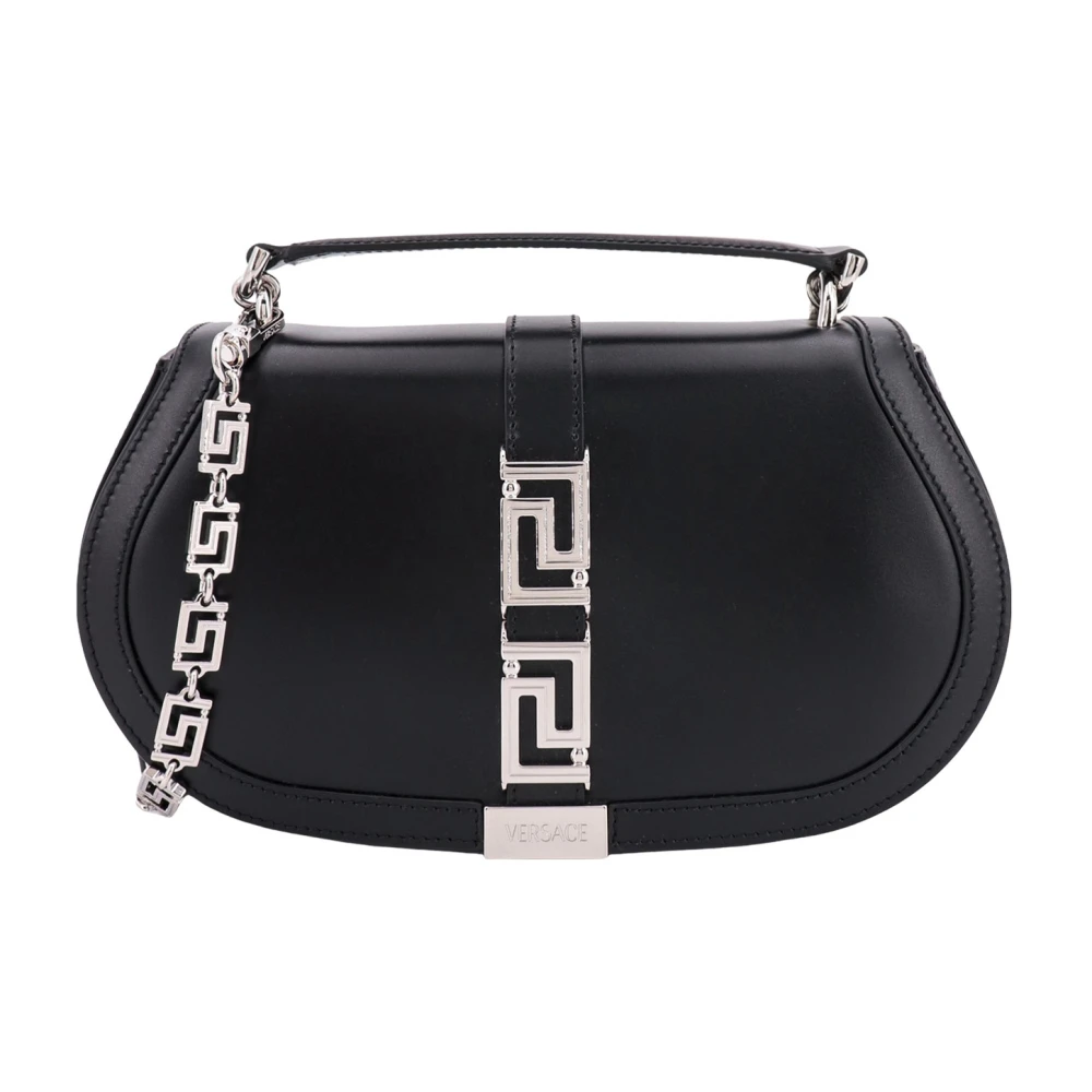 Versace Zwarte leren handtas met La Greca-detail Black Dames