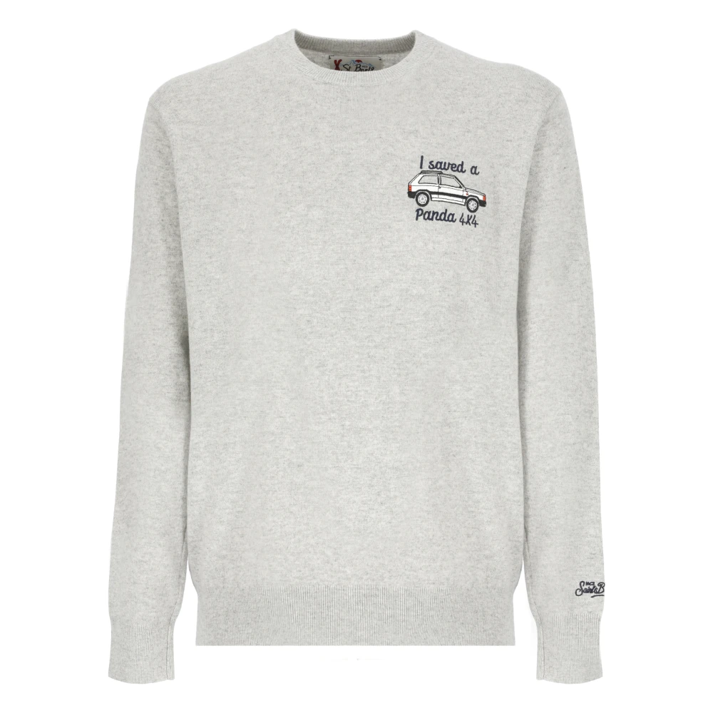 Saint Barth Grijze Crew Neck Sweater met Panda Borduurwerk Gray Heren