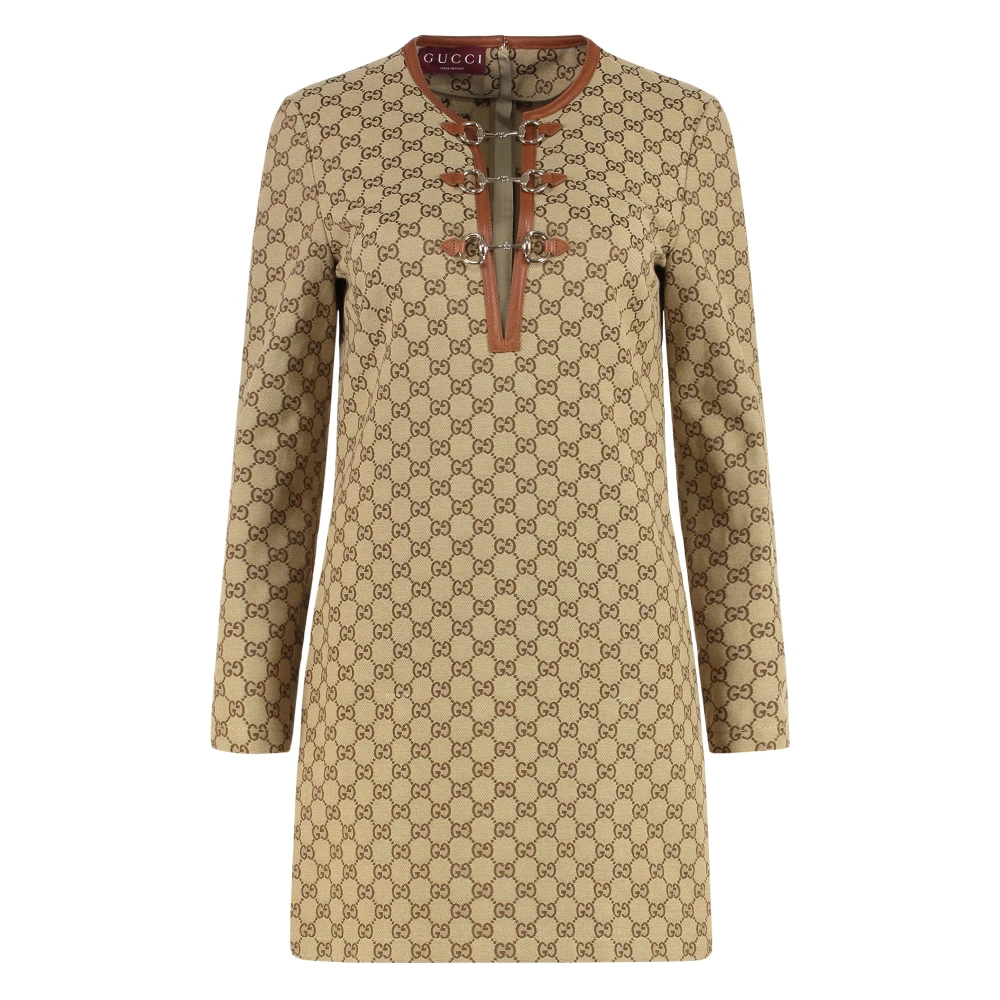 Gucci Women's Brown Gg Jacquard Fabric Dress