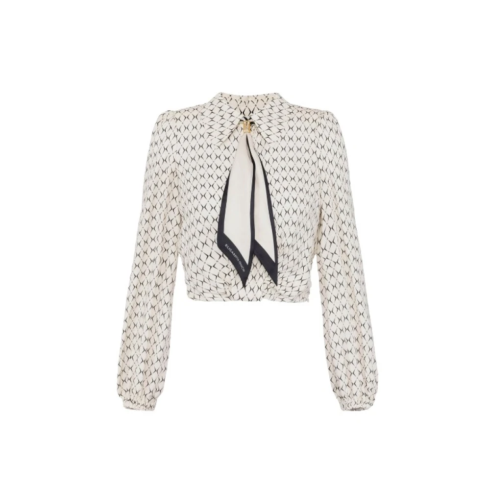 Elisabetta Franchi Georgette Diamond Print Cropped Shirt White Dames