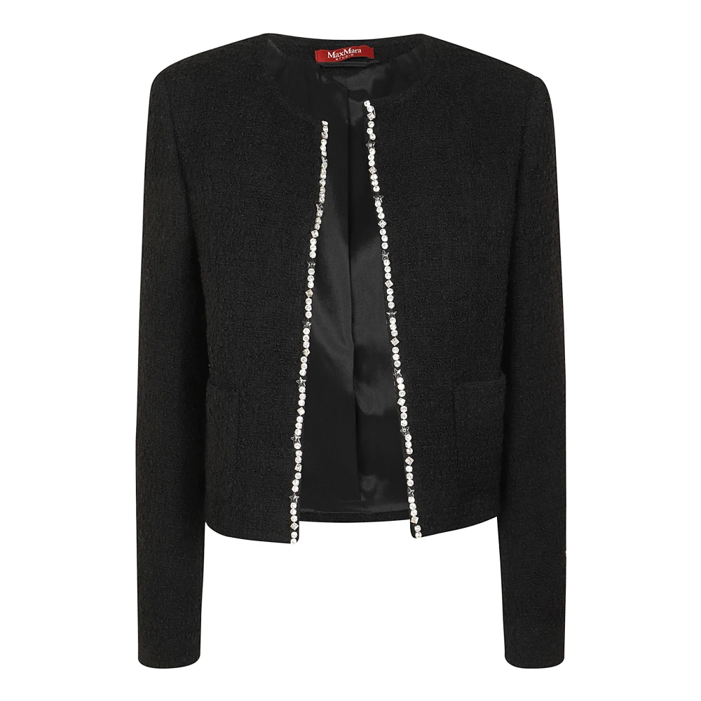 Max Mara Studio Zwart Wolmix Bouclé Jas Black Dames