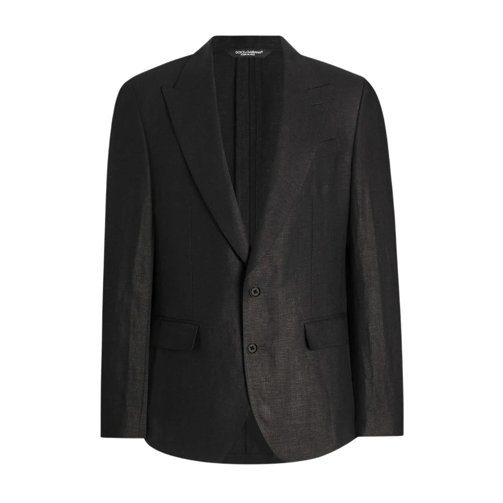 Dolce & Gabbana Men's Black Blazers, 2XL, Single-Breasted Linen Jacket