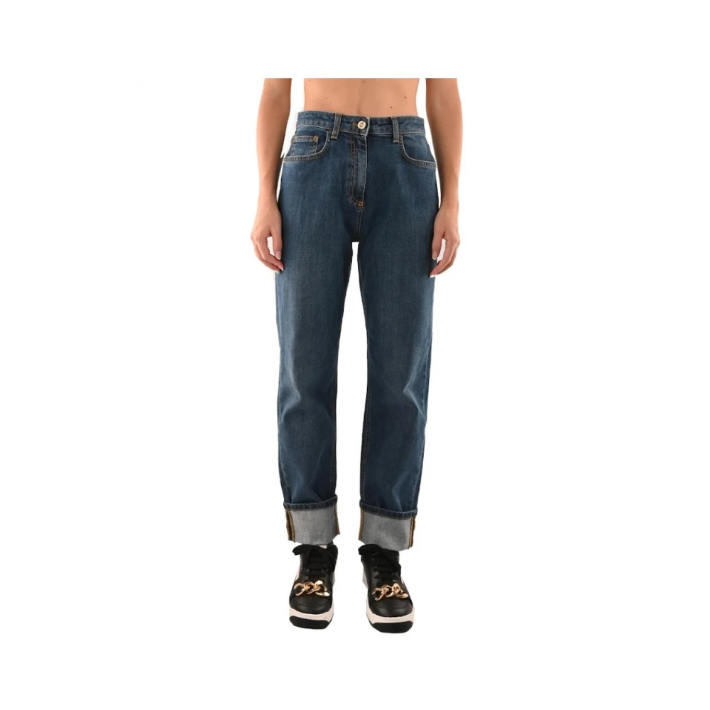Elisabetta Franchi Mom Fit Geborduurde Logo Jeans Blue Dames