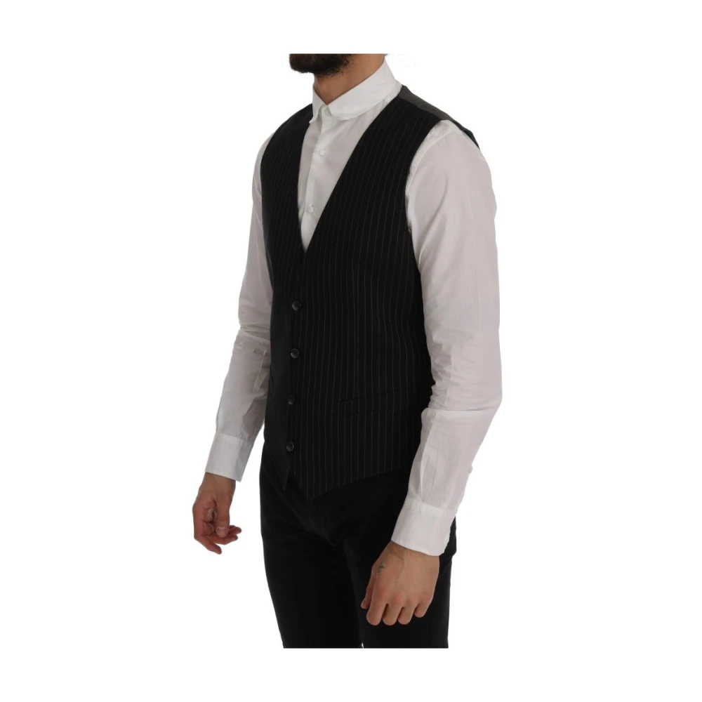 Dolce & Gabbana Elegante Gestreepte Vest Black Heren