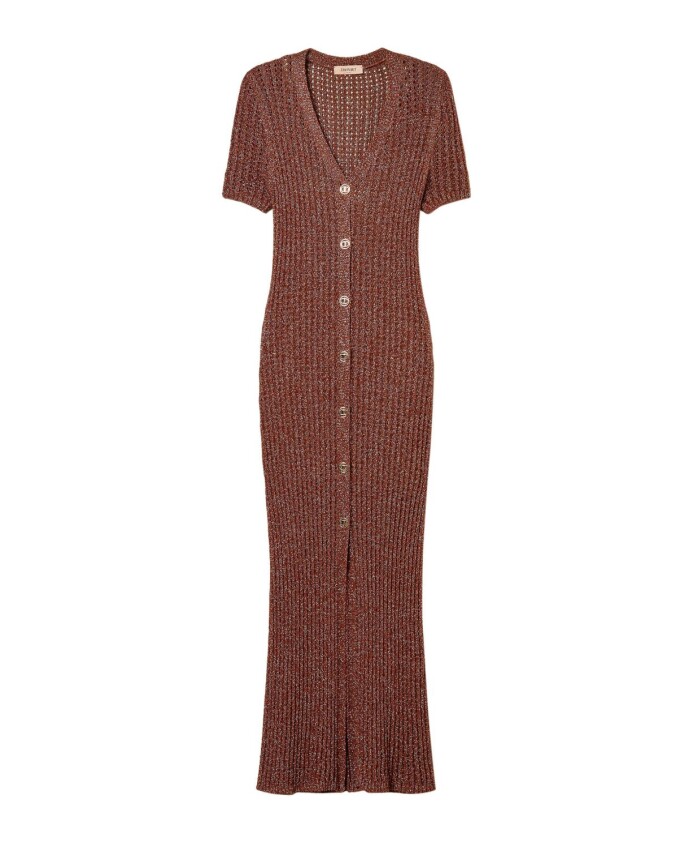 robe-marron-a-col-en-v-avec-fente