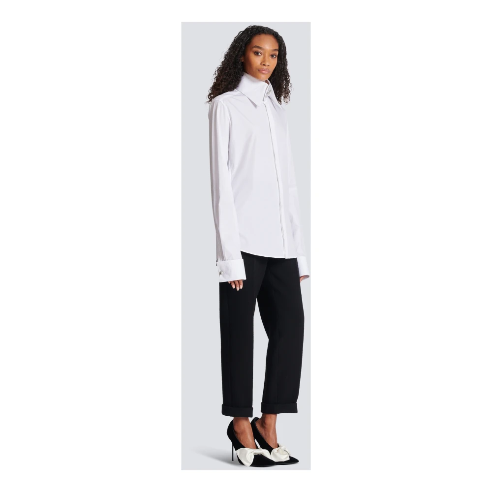 Balmain Poplin Blouse met Juweelknoop White Dames