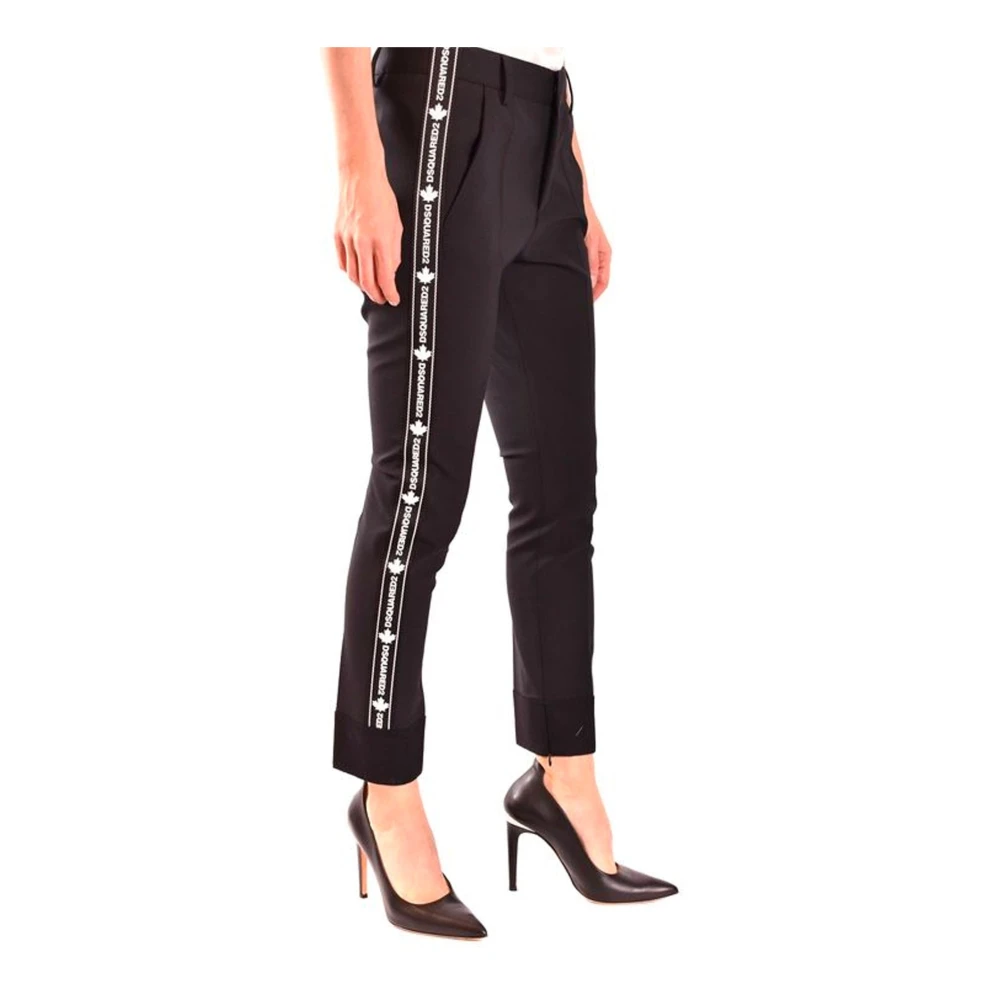 Dsquared2 Klassieke wollen broek met logodetail Black Dames