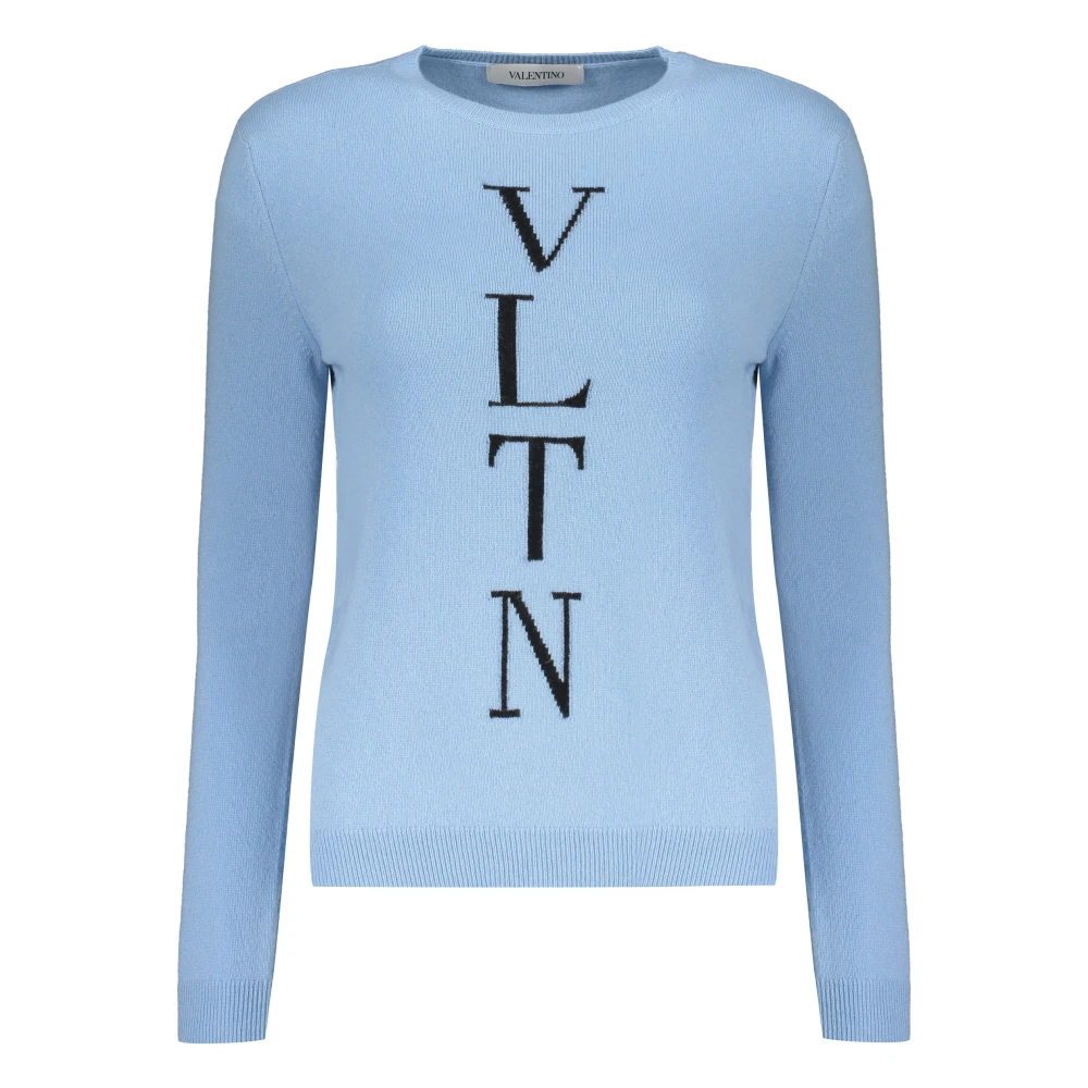 Valentino Garavani Geribbelde wollen trui met logodetail Blue Dames