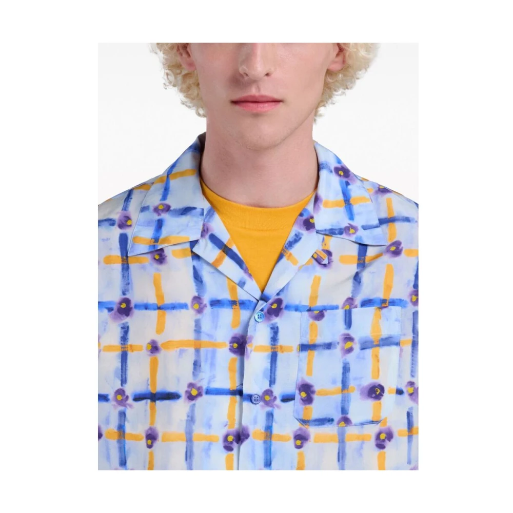 Marni Zijden overhemd met grafische print Blue Heren