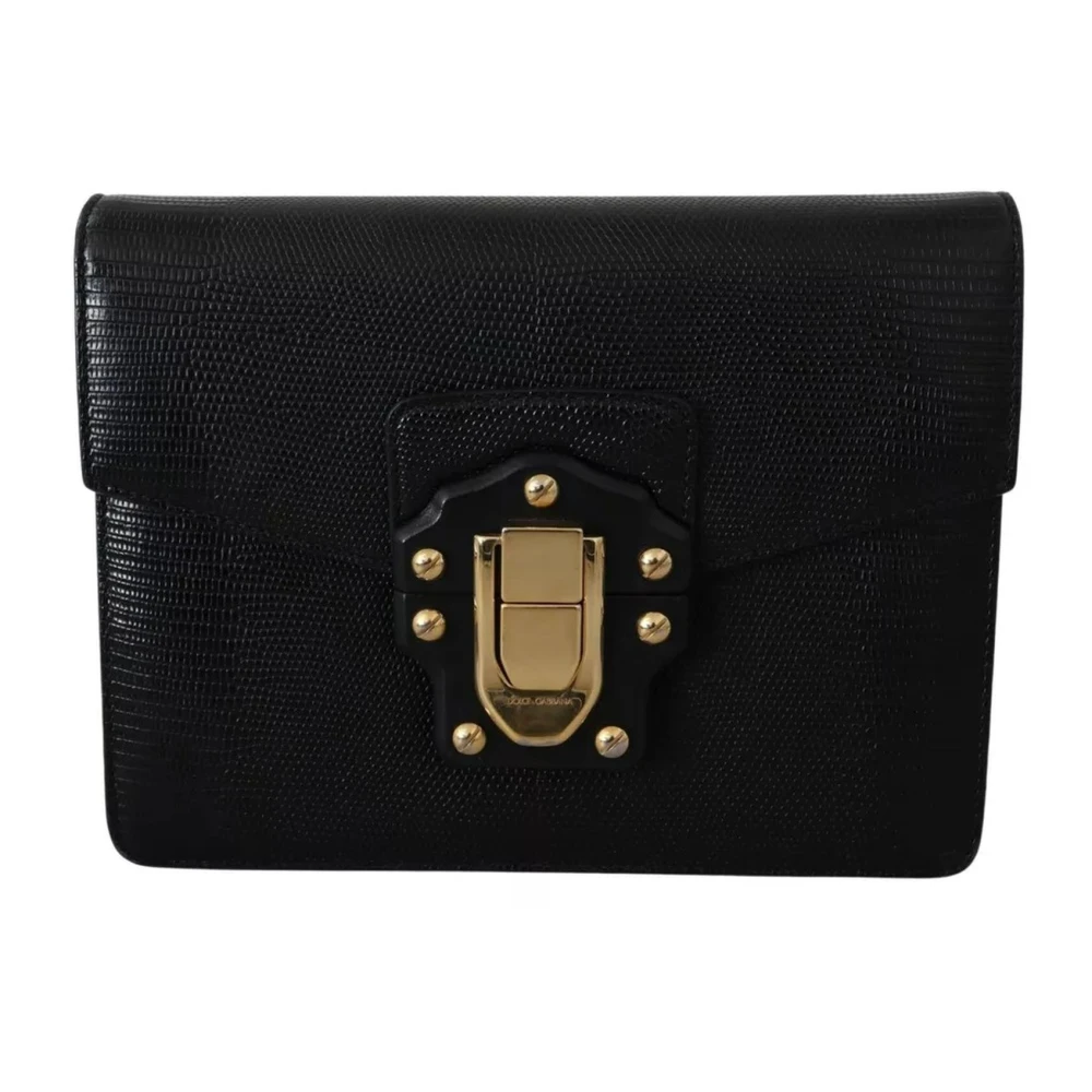 Dolce & Gabbana Luxe Gouden Metalen Leren Clutch Tas Black Dames