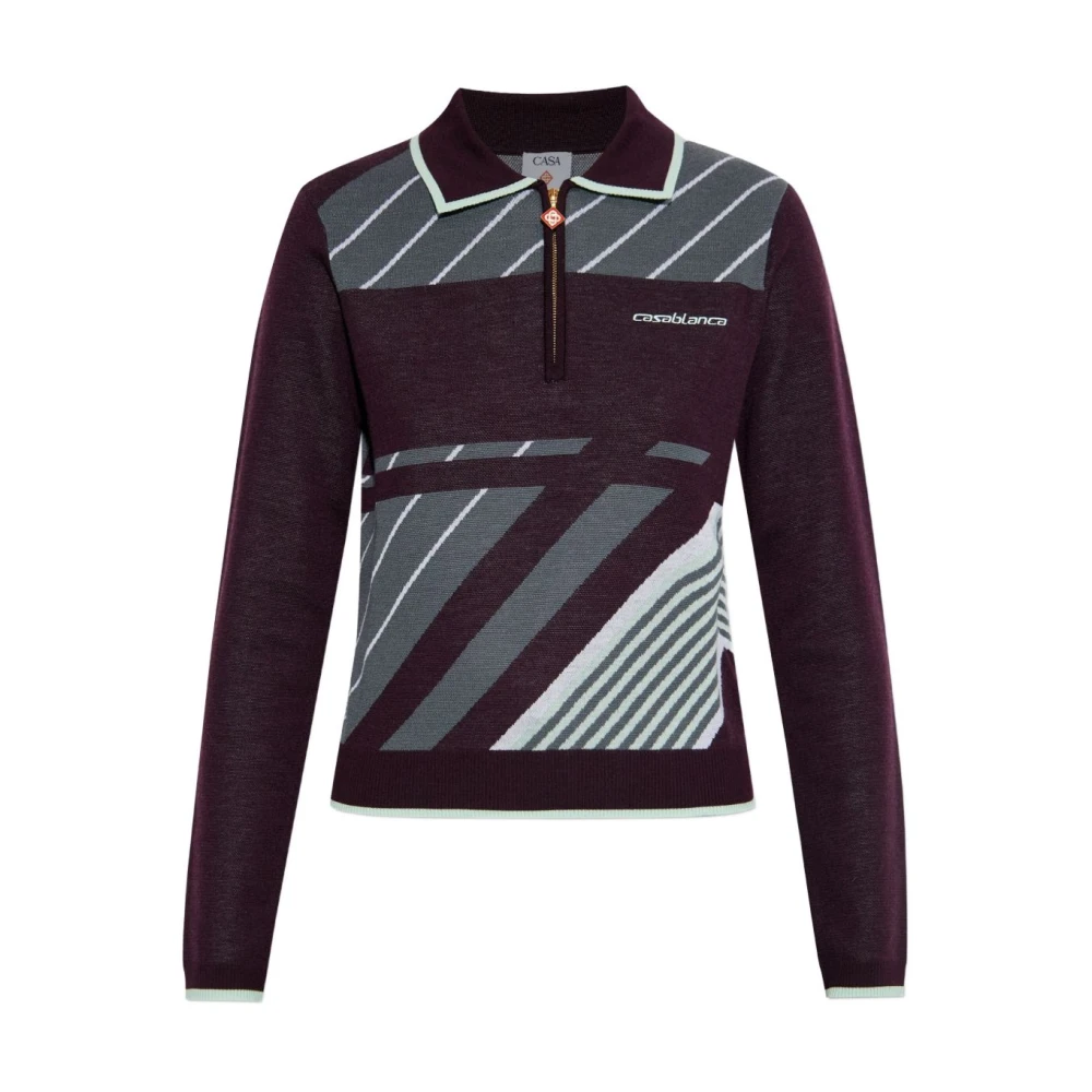 Casablanca Women's Purple Striped Sweater Half Zip
