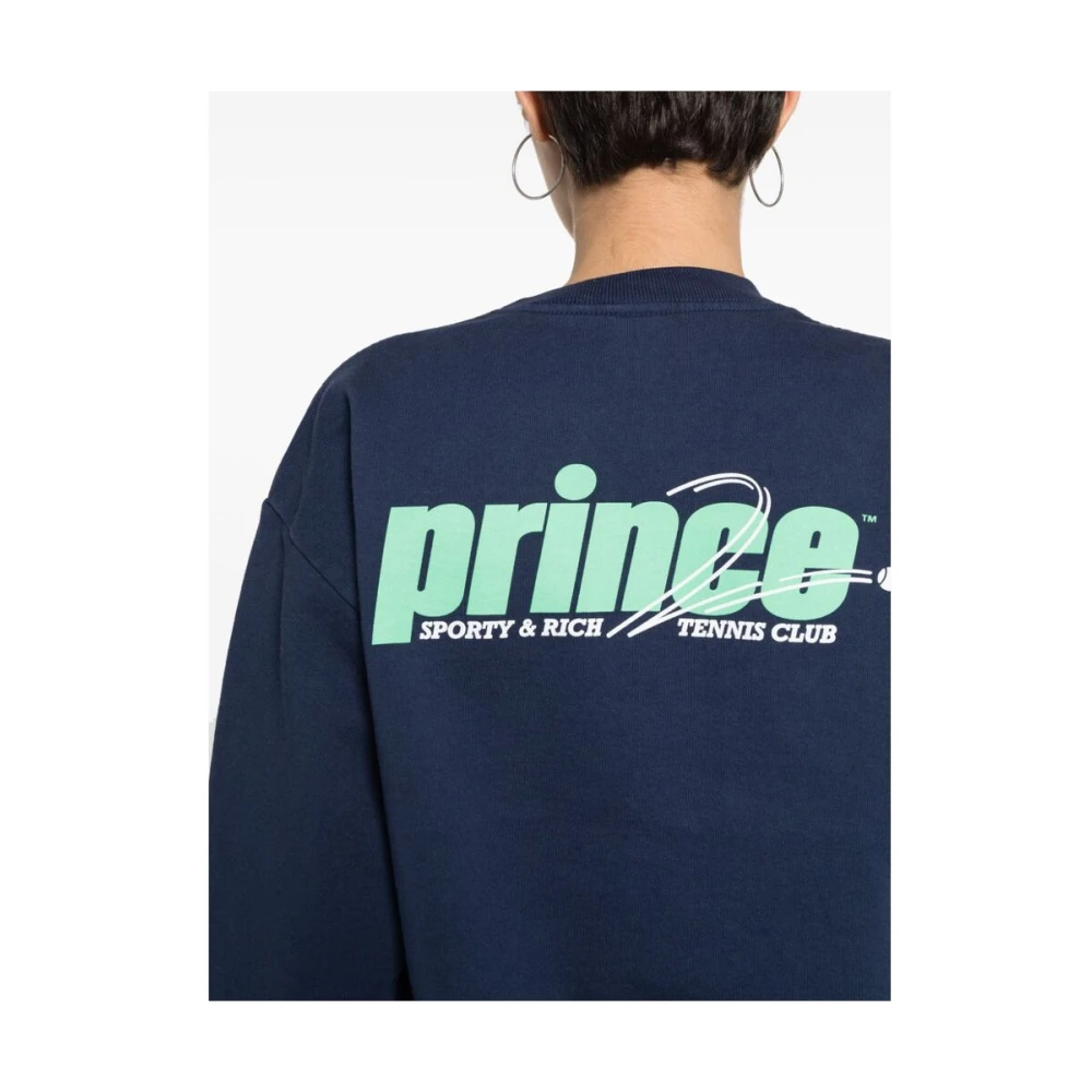 Sporty & Rich Navy Blue Sweater met Logo Print Blue Dames