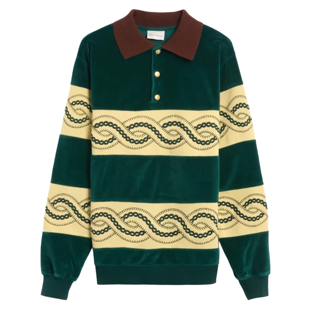 Drole de Monsieur Donkergroene Gevlochten Polo Sweater Multicolor Heren