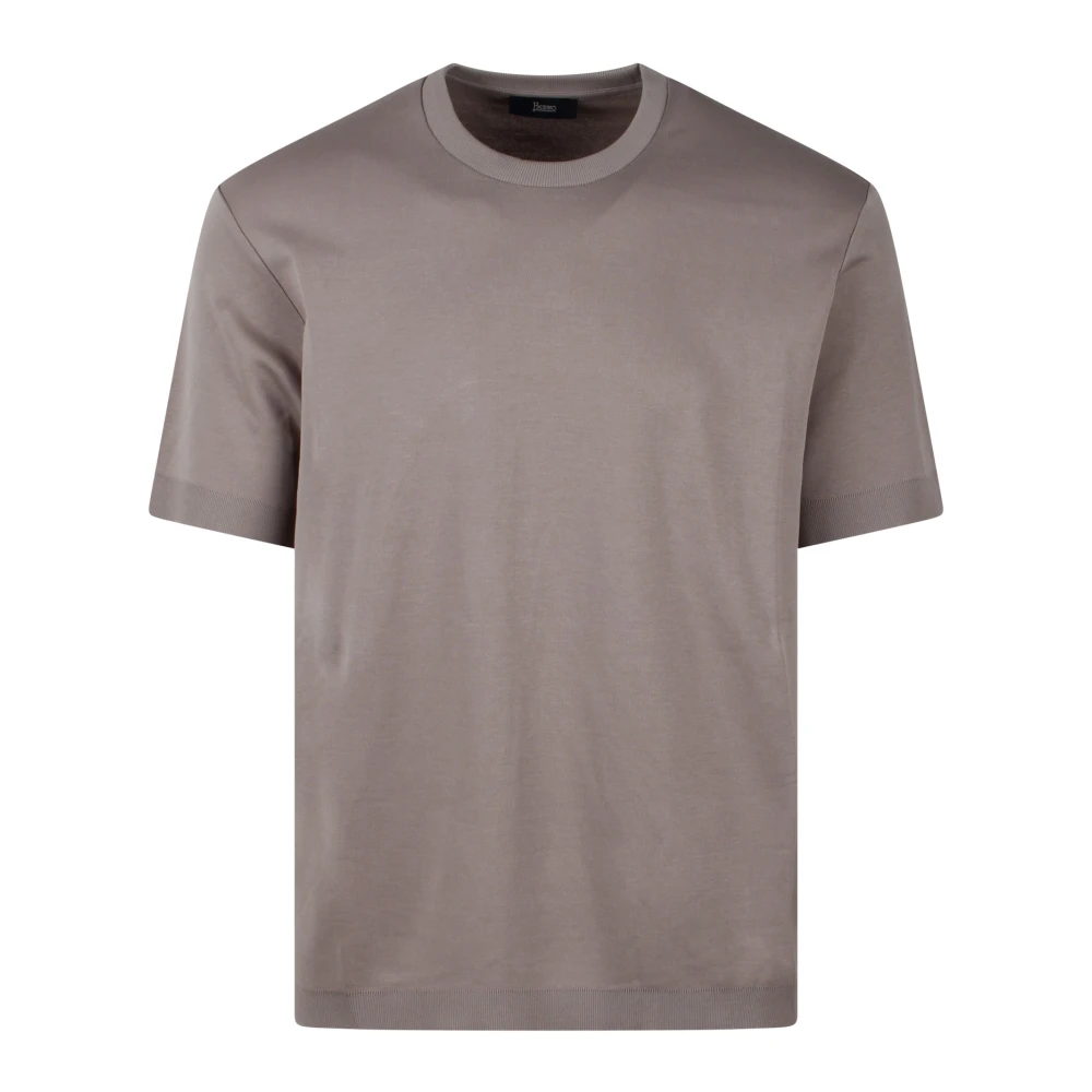 Herno Grå Bomulls-T-Shirt Med Stickad Effekt