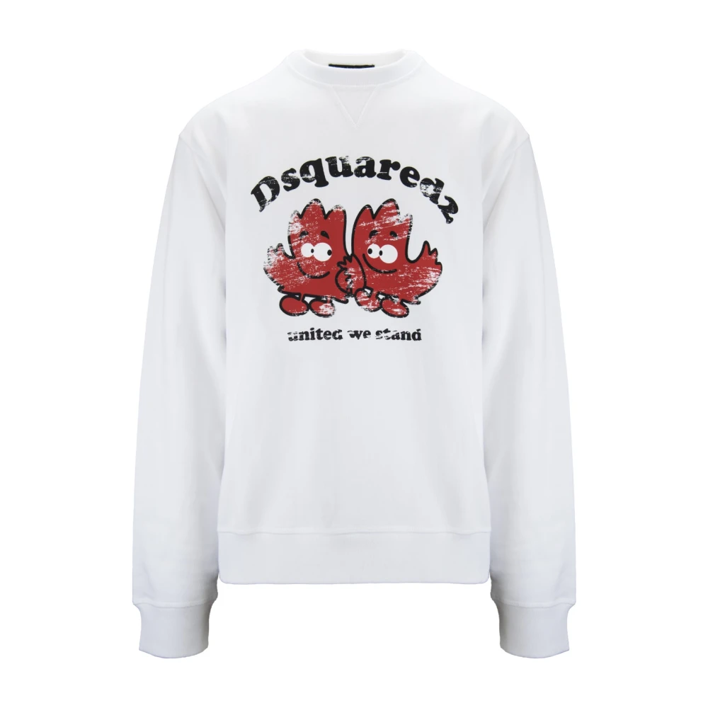 Dsquared2 Men's White Sweatshirts, 2XL, Pullover Sweatshirt With Graphic Print